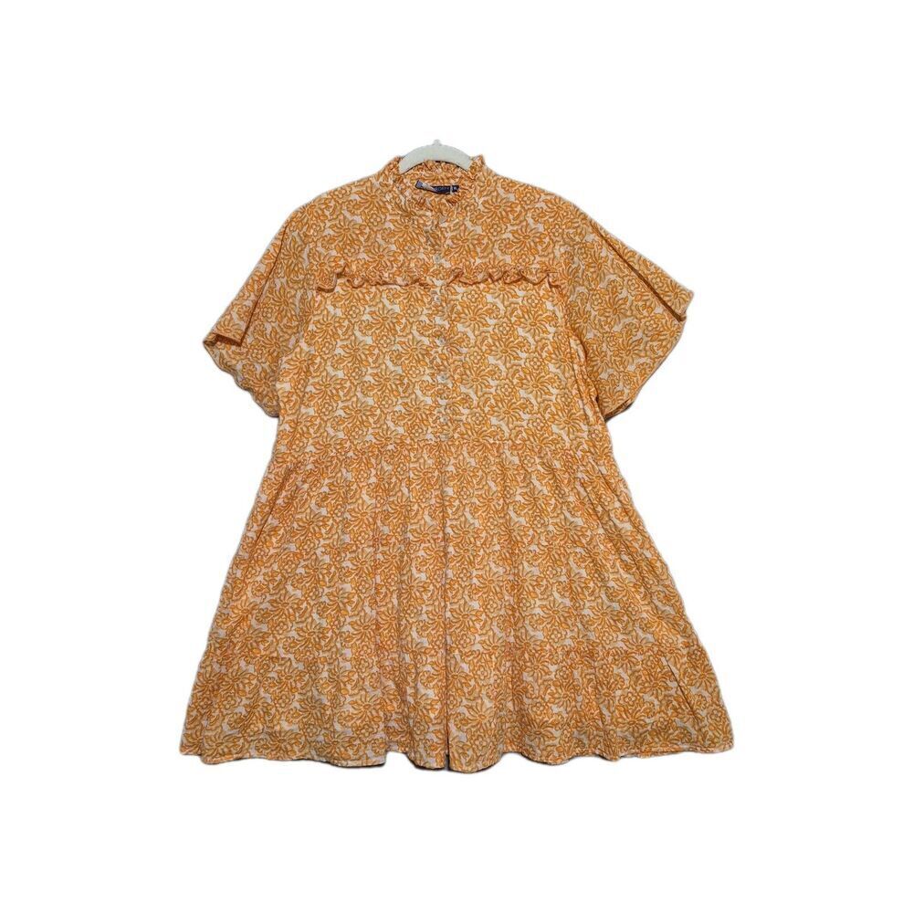 Ro's Garden Women's Orange Panaji Vibeka Floral Cotton A-Line Minidress XL